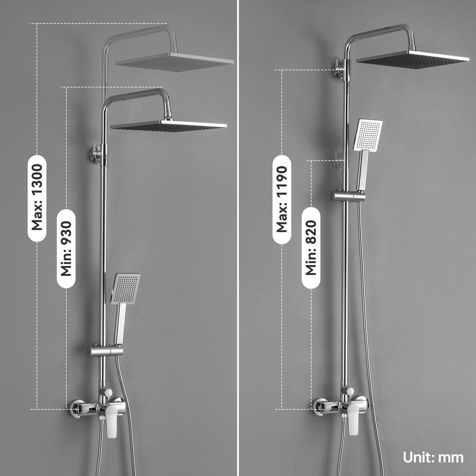 Columna de ducha con mezclador, conjunto de ducha regulable en altura, mezclador mecánico,con ducha de mano/rotor redondo de 25,4 cm, cromado - 6