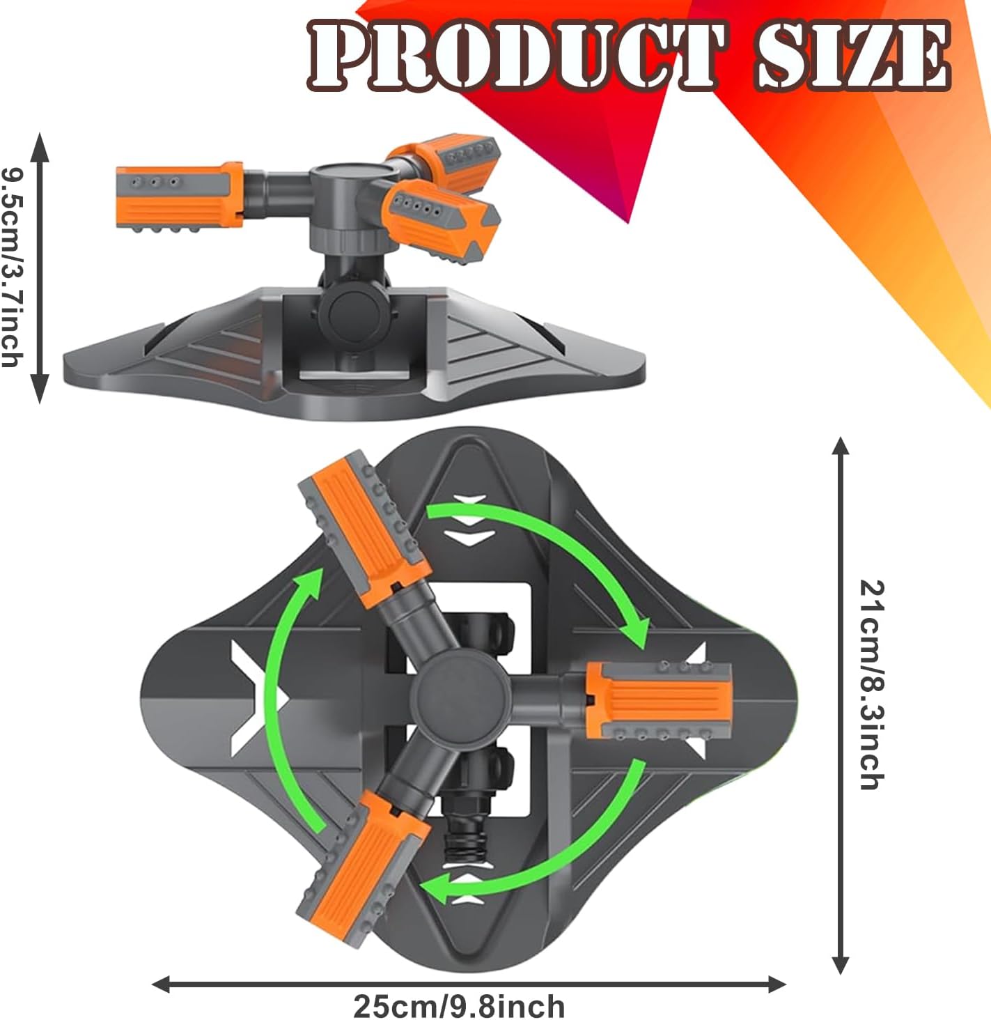 3 bras arroseur automatique - Rotatif réglable pour jardin - Pulvérisateur pelouse eau - Idéal irrigation gazon, massifs, potager - 2
