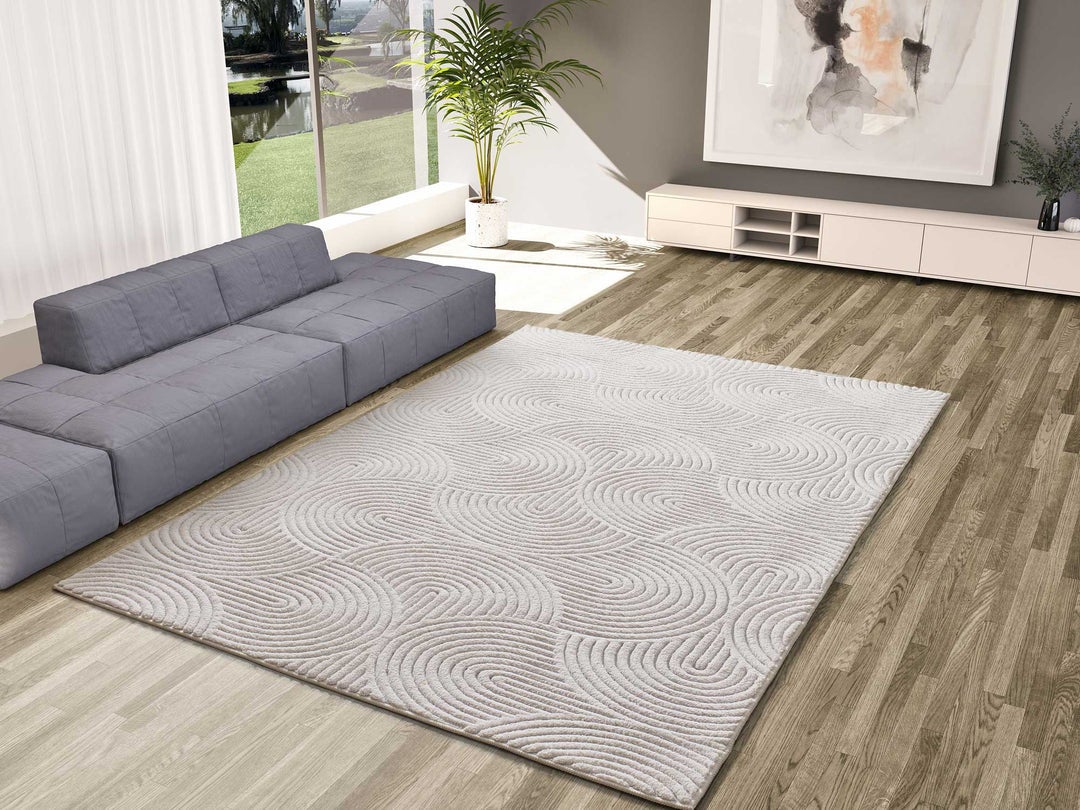 Prostokątny kremowy dywan wewnętrzny 120 x 170 cm geometryczny STYLE z reliefem - ATTICGO