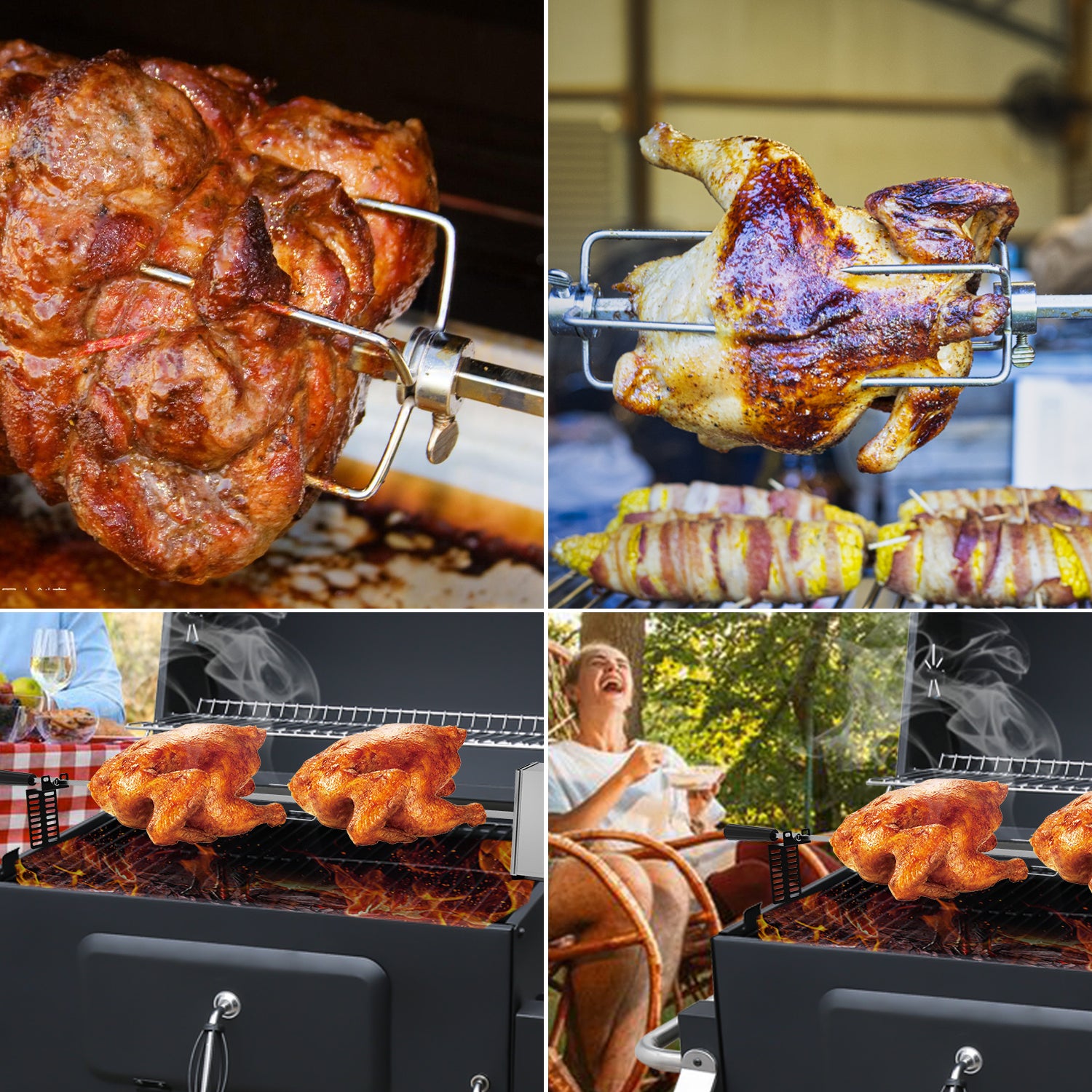 Broche BBQ Set de brochettes Barbecue électrique pour grill 107cm BBQ Tourne Broche en Acier Inoxydable avec Electrique avec Moteur - 8