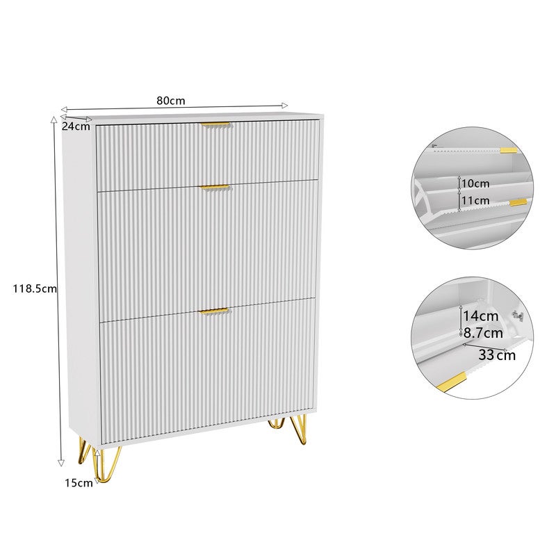 Meuble à chaussures, Etagere chaussure, Rangement chaussure, à deux portes et compartiments de rangement, Blanc - 5