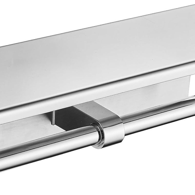 Uchwyt ścienny na papier toaletowy ze stali nierdzewnej 304 z półką i podwójną kolumną (srebrny)