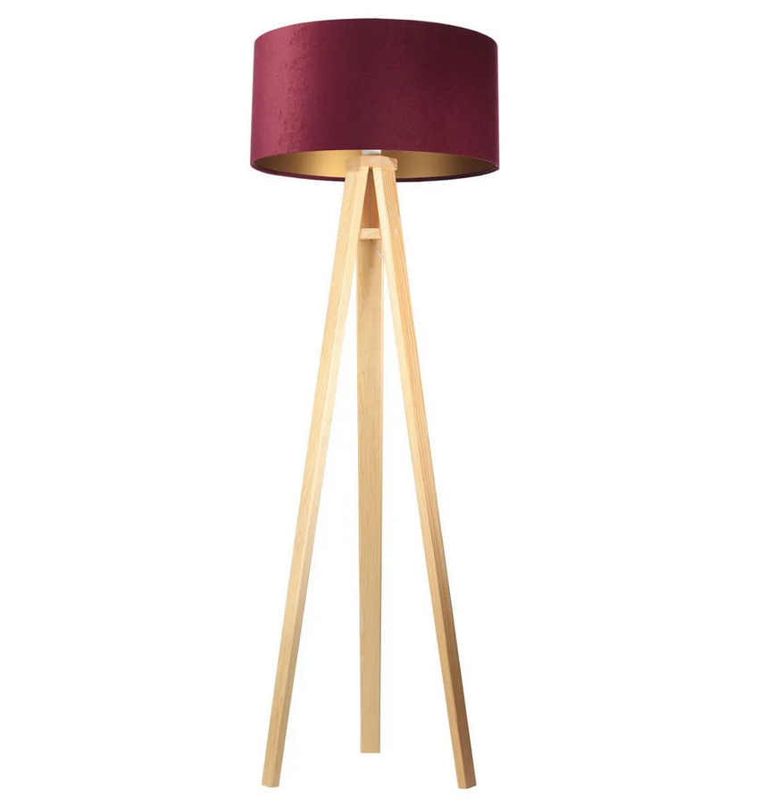 Lampa stojąca HOME 50 bordowa/złota/sosna