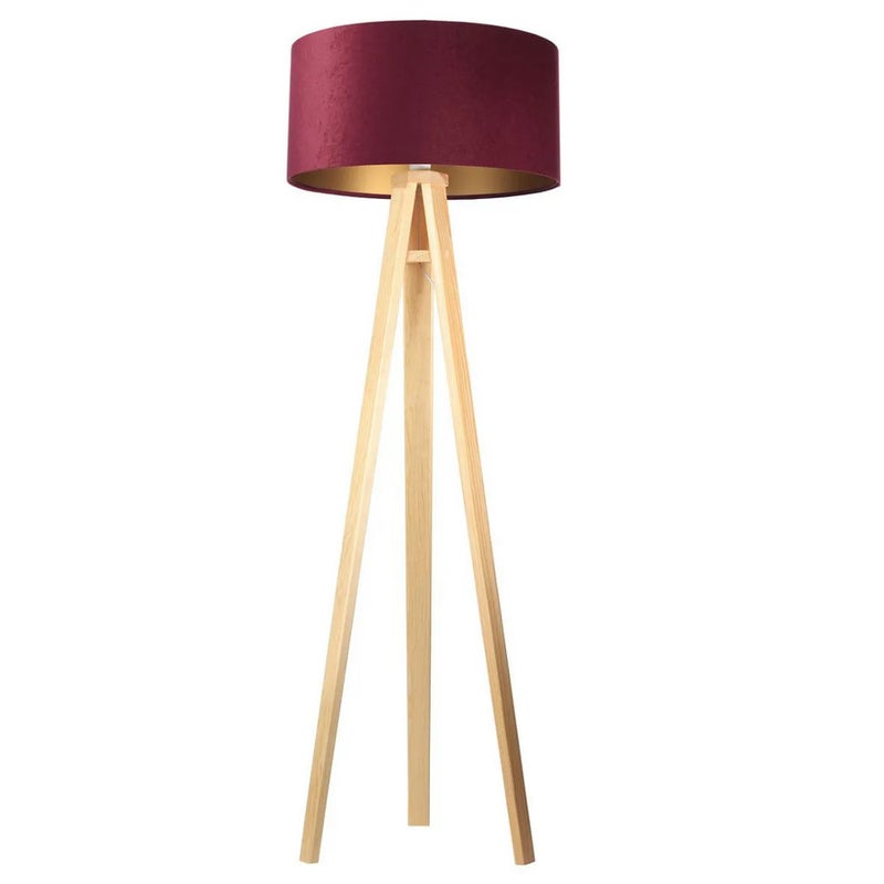 Lampa stojąca HOME 50 bordowa/złota/sosna