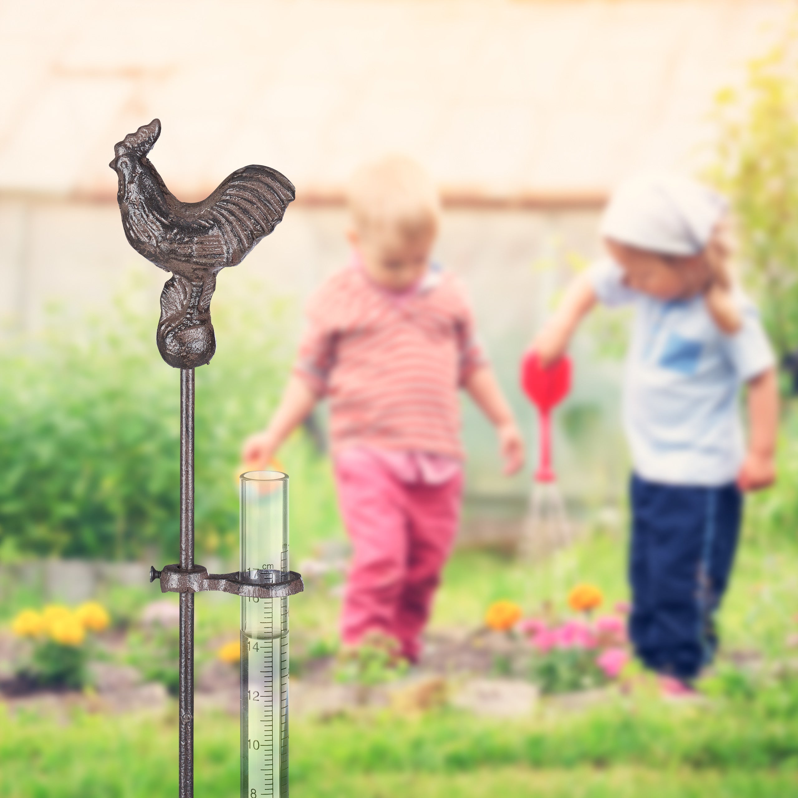 Pluviomètre décoration en métal, outil pour l'extérieur, coq, 17cm 7 pouces, piquet de terre, bronze, antigel, Relaxdays - 3