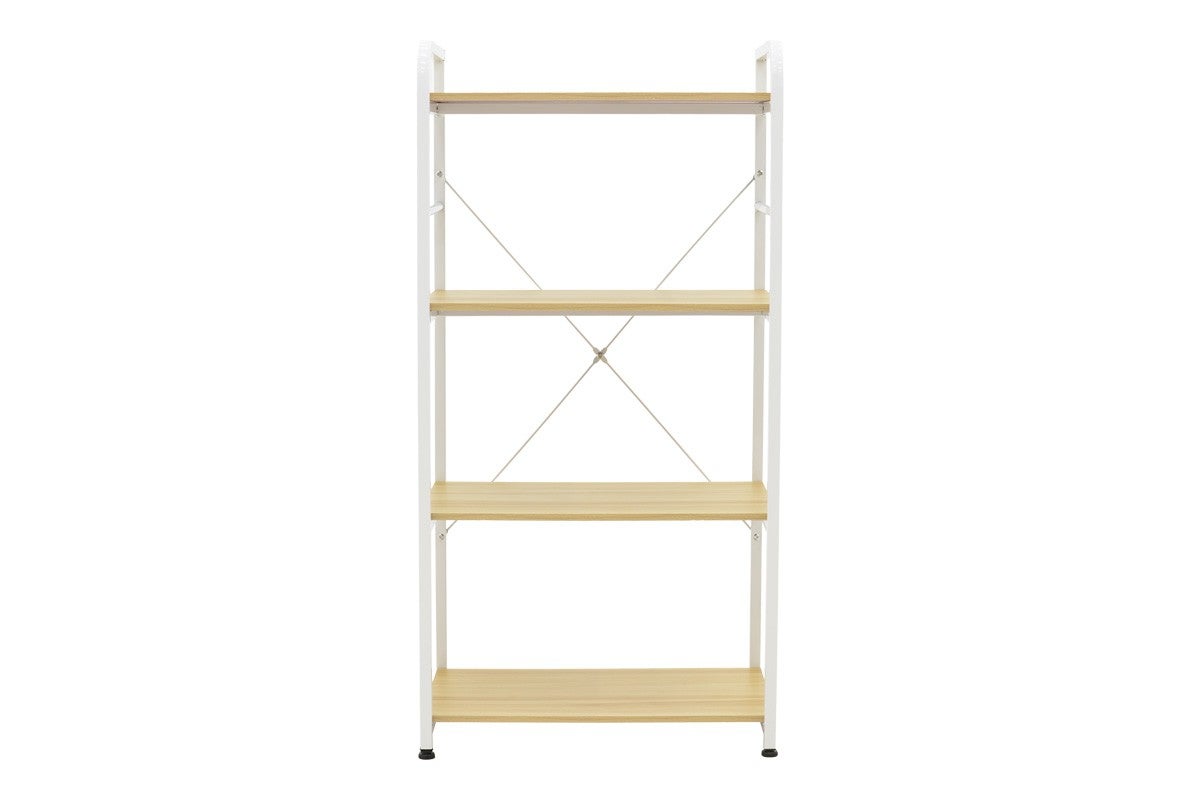 Scaffale da cucina con 4 ripiani - Metallo bianco e legno naturale MDF - 60x40x120 cm - Scaffale multiuso, stile moderno - 4