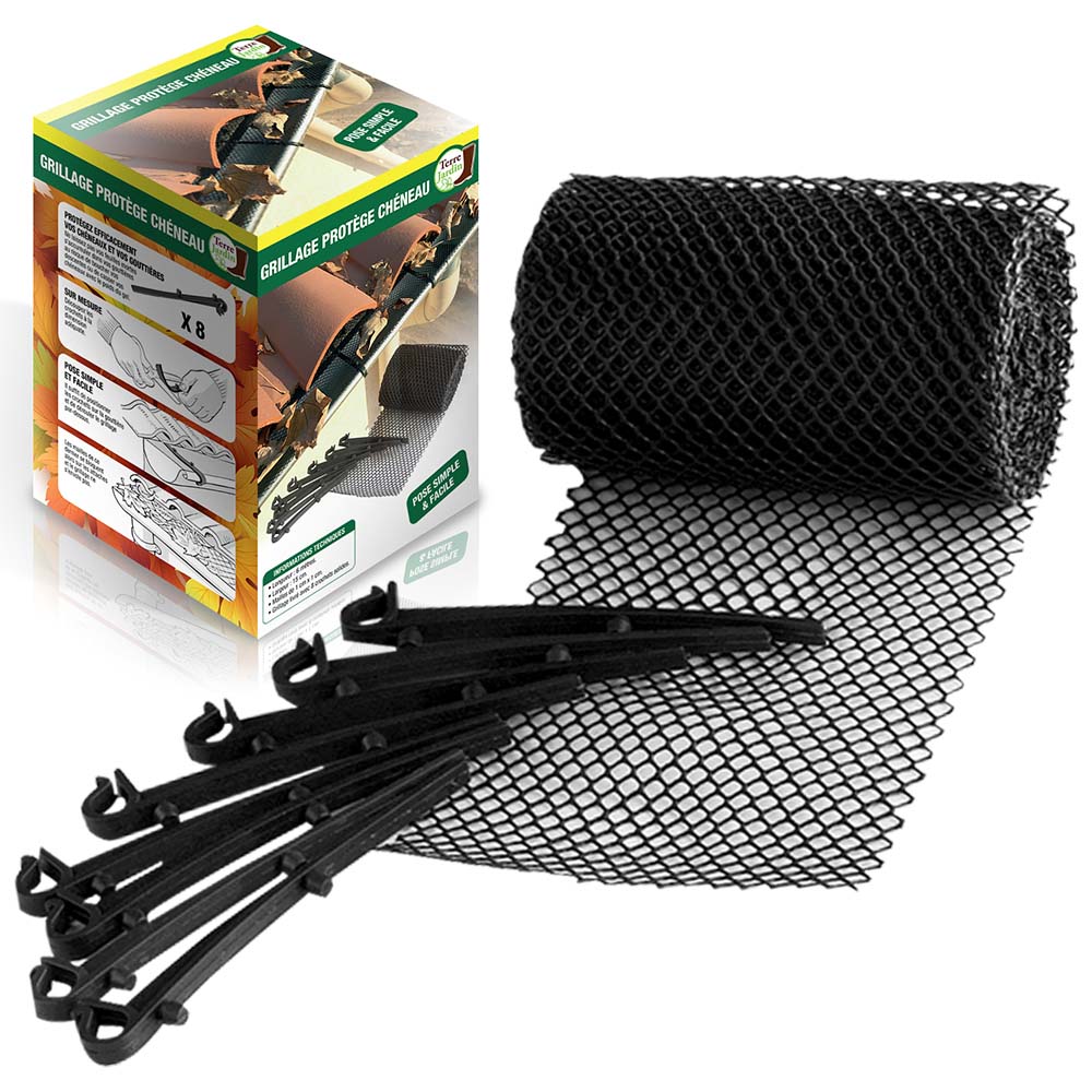 Filet De Protection Pour Gouttière 8 M X 18 Cm - Grillage Anti-feuilles Avec 10 Clips, Facile à Couper Et Installer - 10