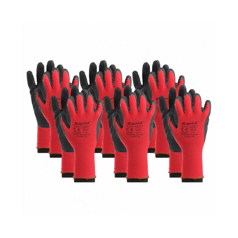 6 par czerwonych rękawic roboczych EASY GRIP KAPRIOL - Rozmiar: 10