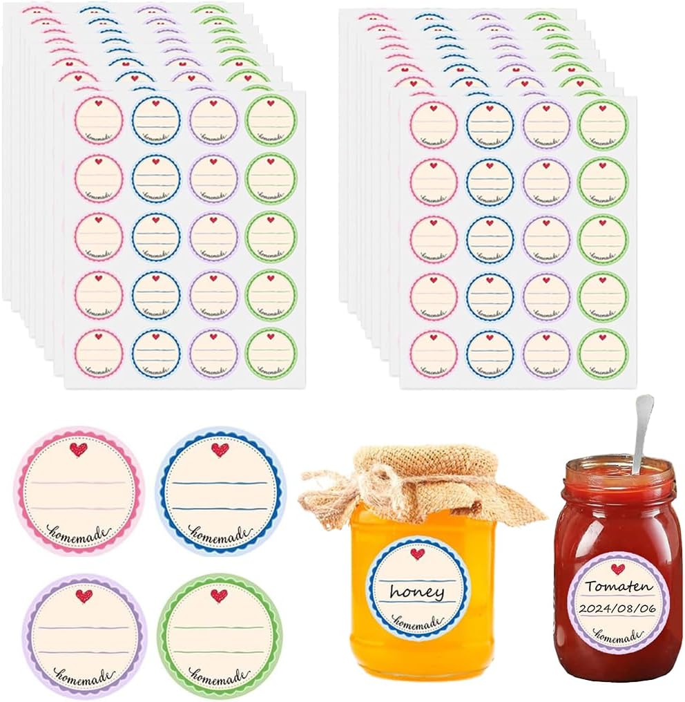 Étiquettes Autocollantes, 200 Étiquettes Autocollantes Bocaux, Étiquettes Rondes Étanche De 4 Cm