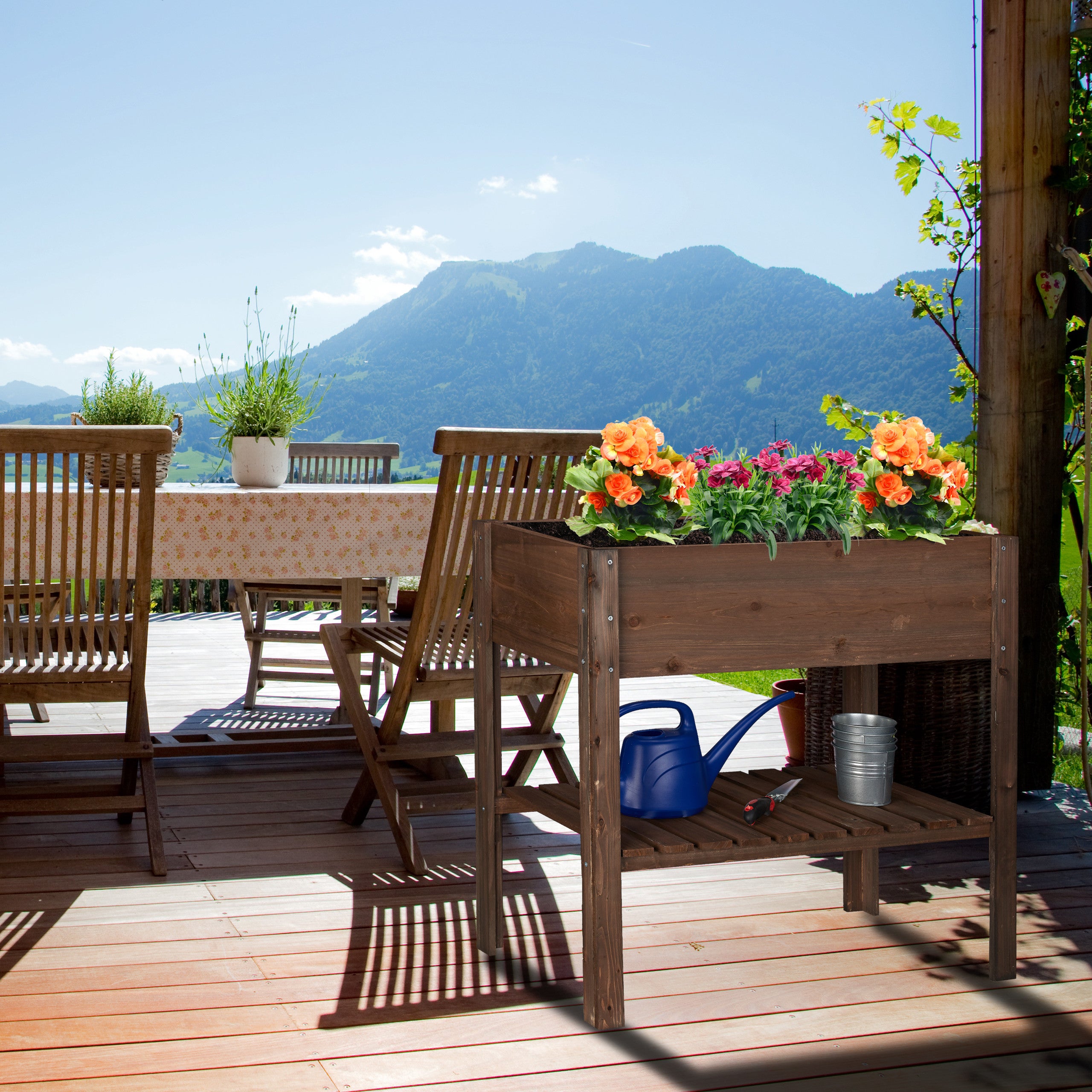 Carré potager bois, légume, herbes, jardin, balcon, Jardinière sur pied, HxlxP: 80 x 88 x 43,5 cm, brun foncé, Relaxdays - 2