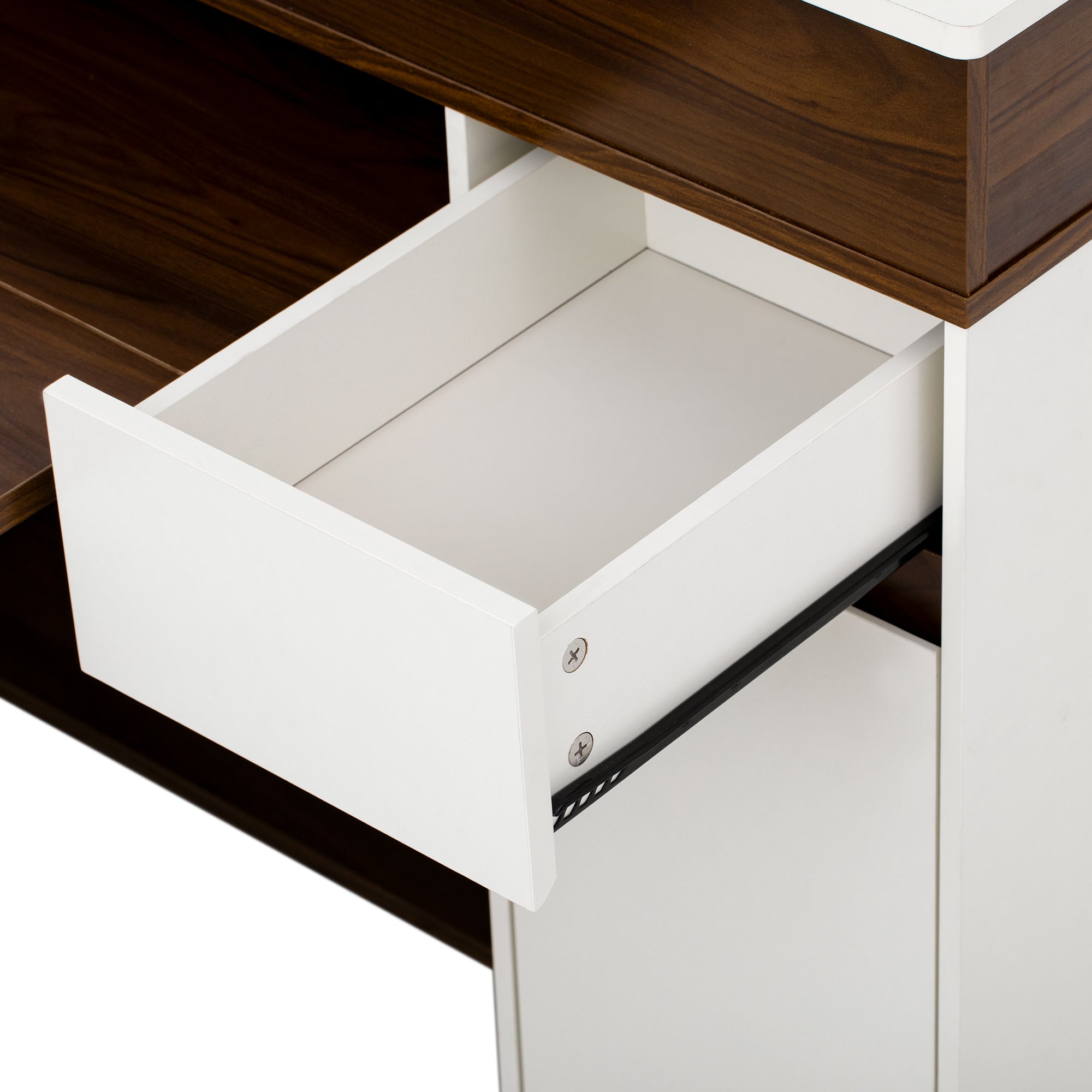 Îlot de cuisine mobile avec porte vitrée,Table de salle à manger extensible avec prise électrique et 1 tiroir,Blanc+Noyer,50.5-187.5×110.5×95.5cm - 9