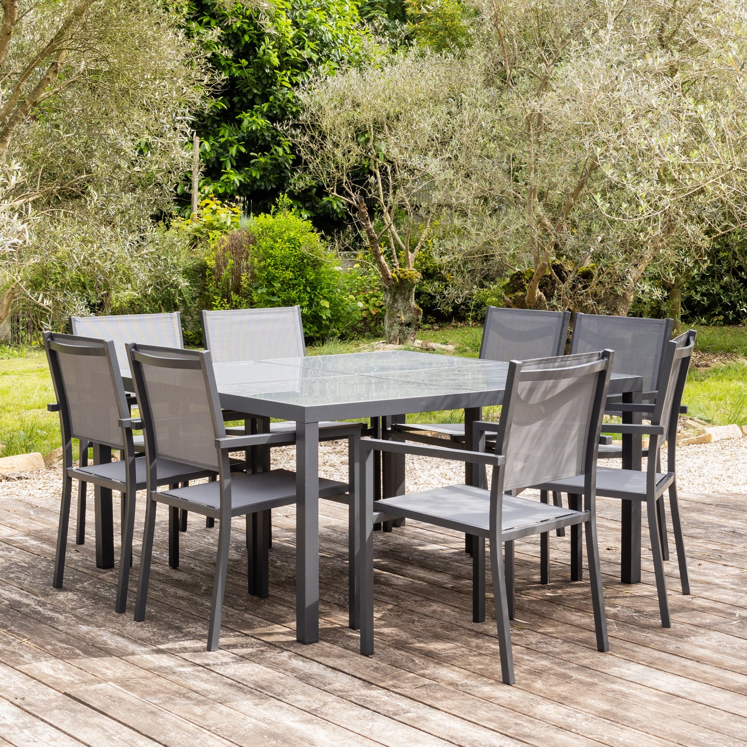 Salon de jardin 8 places gris et aluminium anthracite CAGLIARI - 7