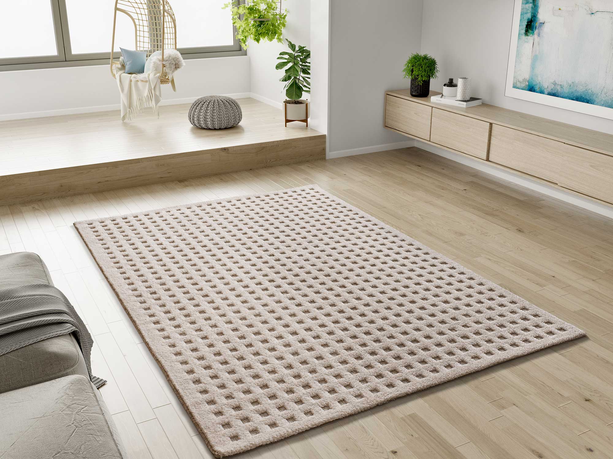 Prostokątny biały dywan do wnętrz 120 x 170 cm DIENA skandynawski tłoczony - ATTICGO