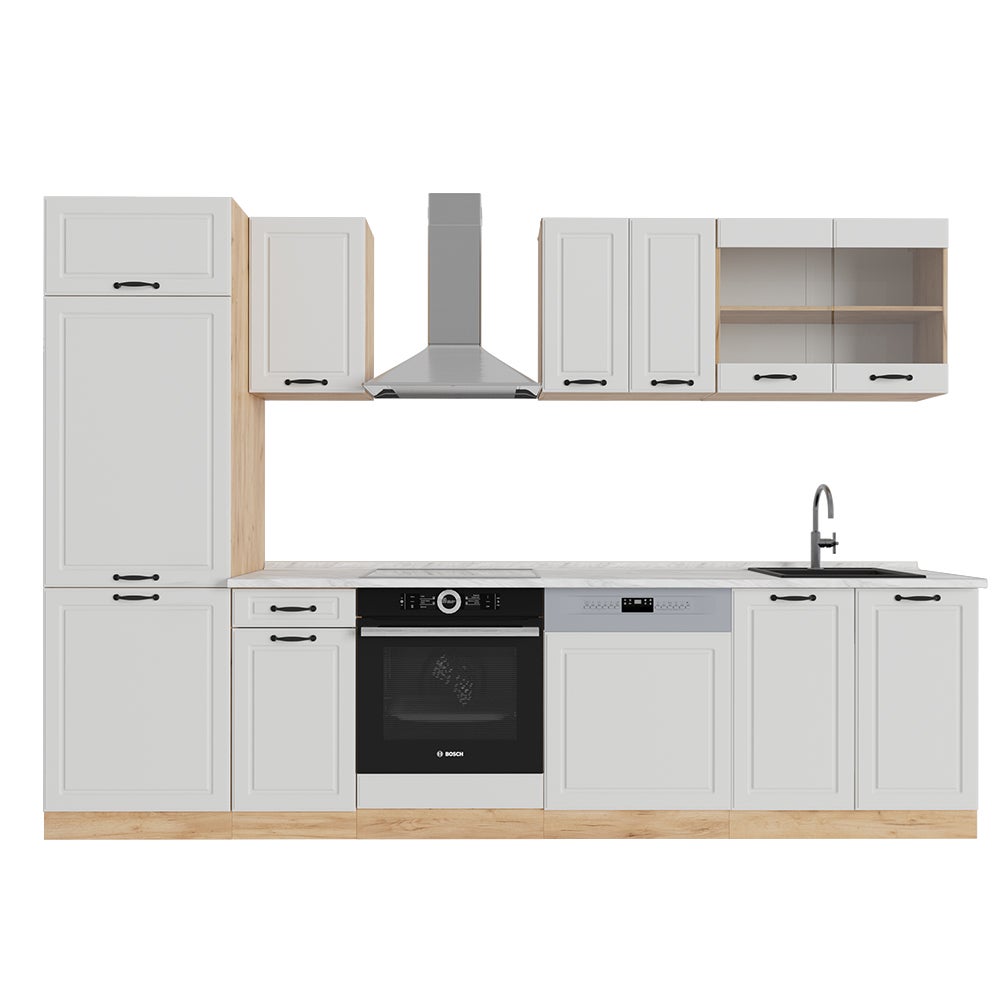 Vicco Aneks kuchenny R-Line, Biały dworek/złoty dąb, 300 cm , BP Marmur