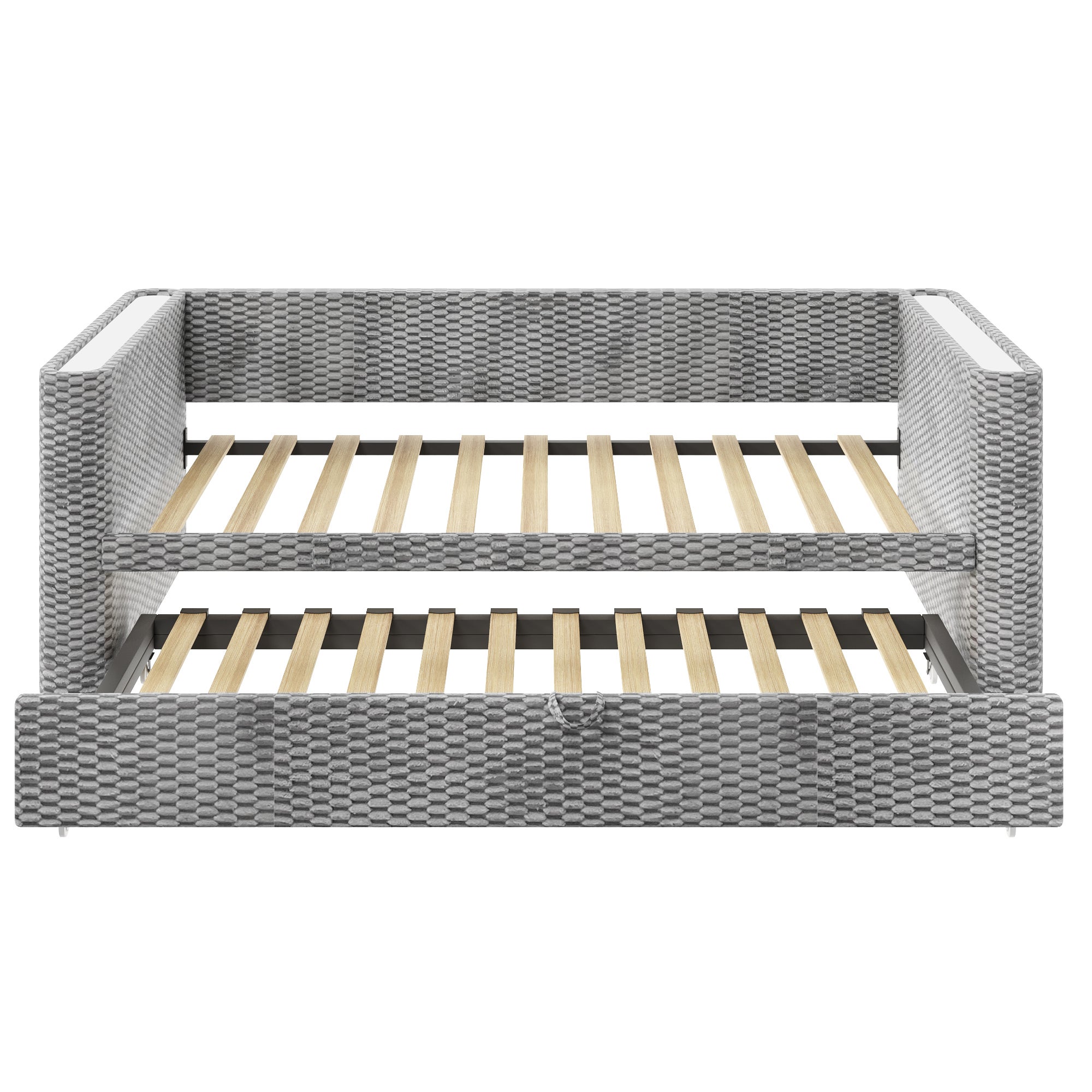 Rozkładana sofa 90/180x200cm - z wysuwane łóżko - z listwą LED - z stelażem lamelowym - welur - szary (materac nie jest wliczony w cenę) - 8