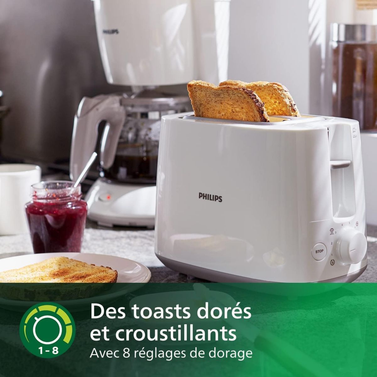 Grille-pain PHILIPS HD2581/00 Toaster blanc Daily, 2 fentes, 830W - 5
