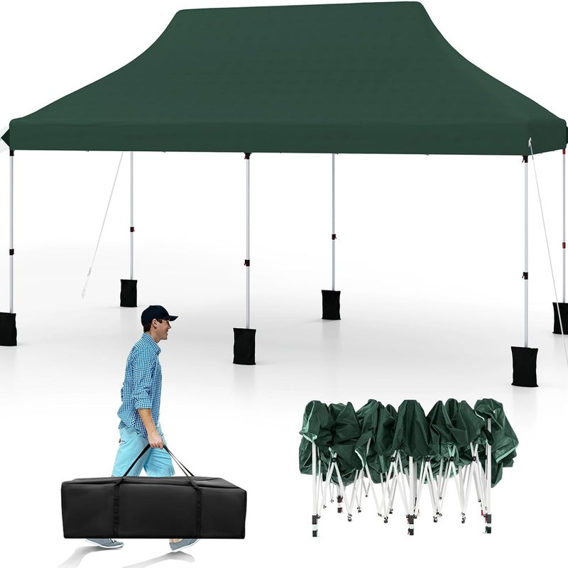 Altana Ogrodowa 3x6 m, Składana, z Regulowaną Wysokością, Torba Transportowa, 6 Worków z Piaskiem, Przenośny Pawilon na Wesela, Pikniki, Zielony