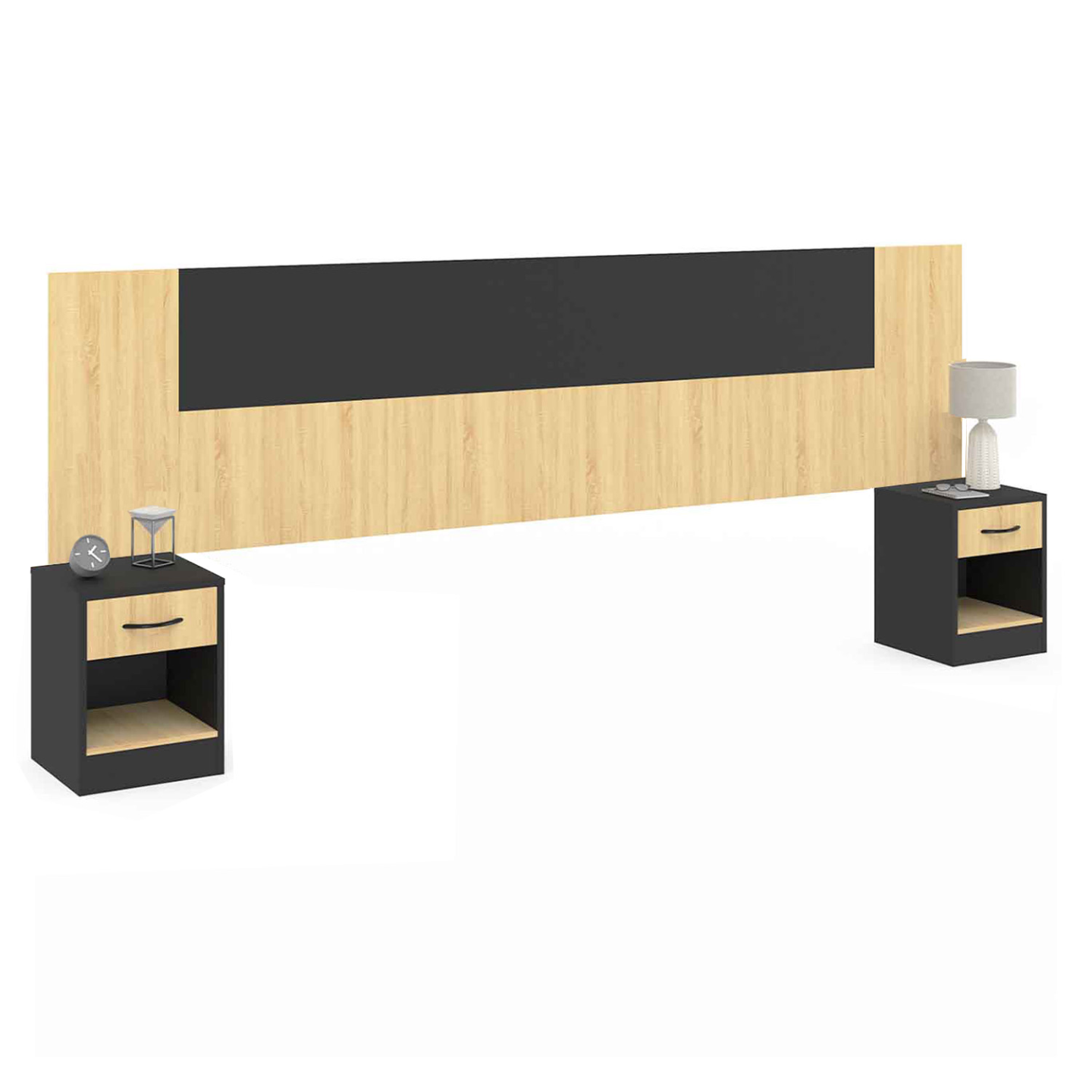 Tête de lit sur pied avec chevets modulables SAPA pour lit 140, 160 ou 180 cm bois et noir - 2