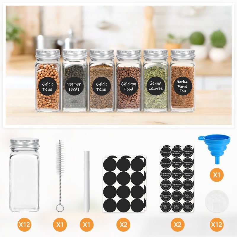 Set Di 24 Barattoli Per Spezie In Vetro Con Coperchi Ermetici - Organizer Da Cucina, Porta Etichette - 3