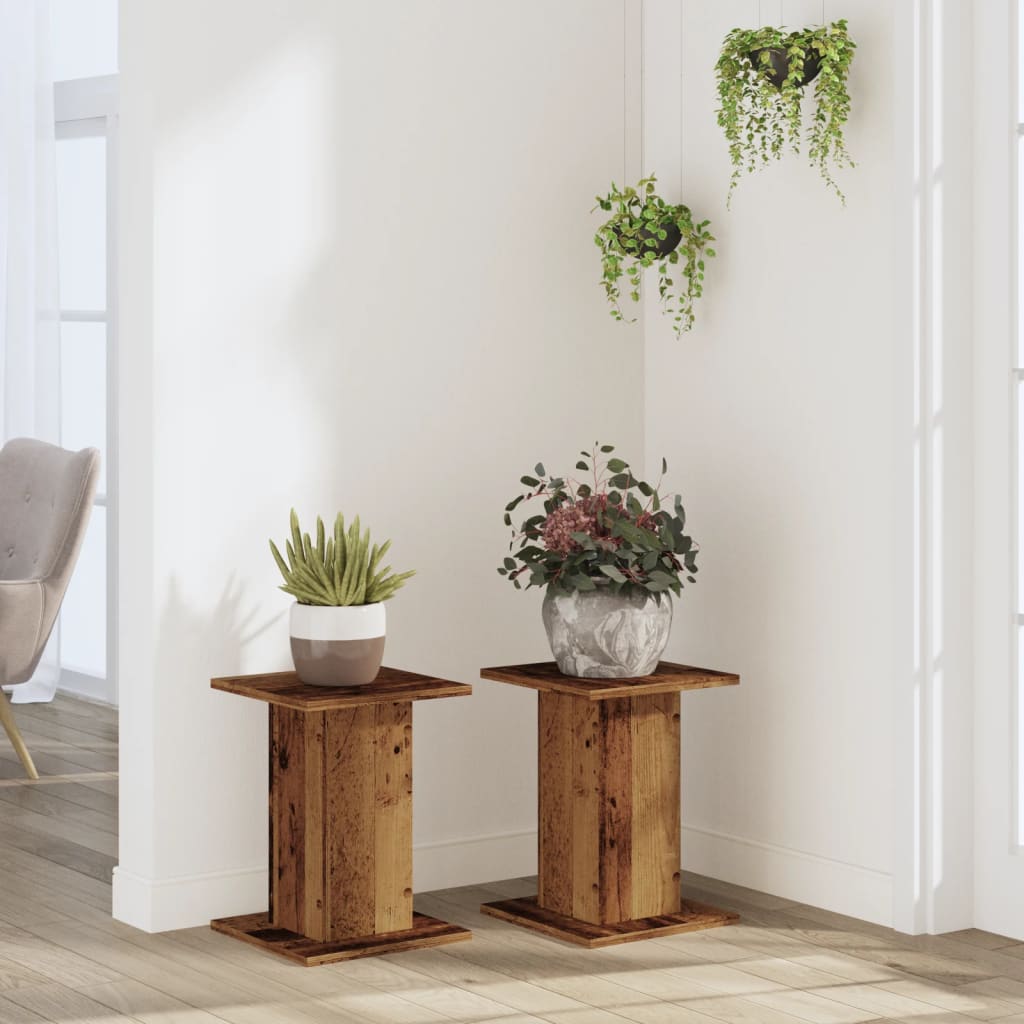 Supports pour plantes 2 pcs vieux bois bois d'ingénierie - 3