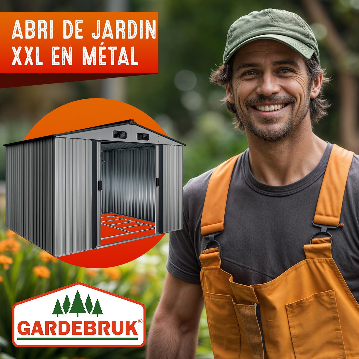 GARDEBRUK® Abri de jardin métal XXL 5m² fondation 260x205x180cm porte coulissante gris-métallique cabane de jardin cabanon de jardin 9m³ - 8