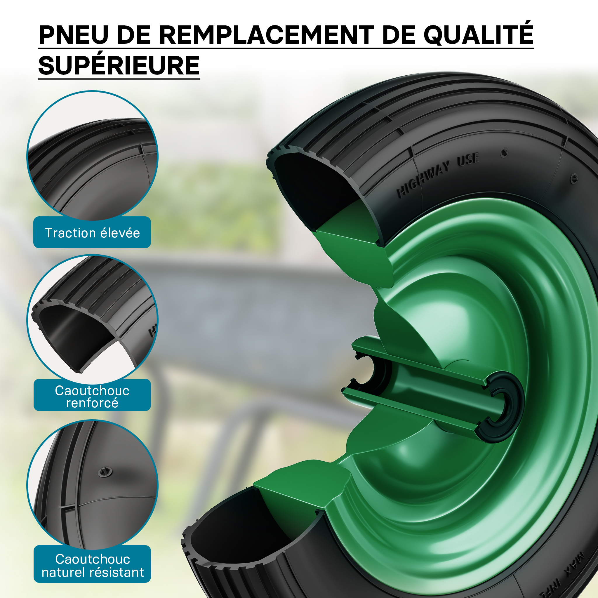Wiltec Pneu de brouette 3.50-8 – Roue et Pneumatique – Jusqu’à 120 kg – avec Jante et Chambre à air – Bandage pour Diable, Chariot, Charrette - 3