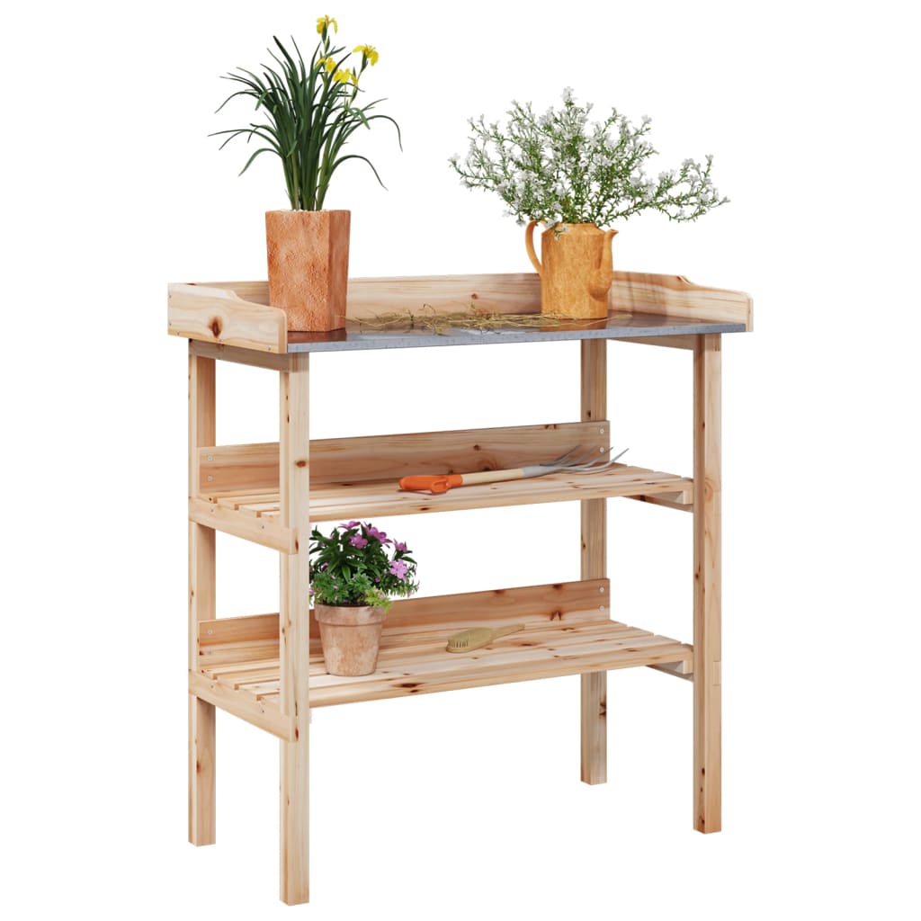 Jardinière | Table à plantes avec étagères 78x38x82,5cm bois de sapin solide CFW27872 - 2