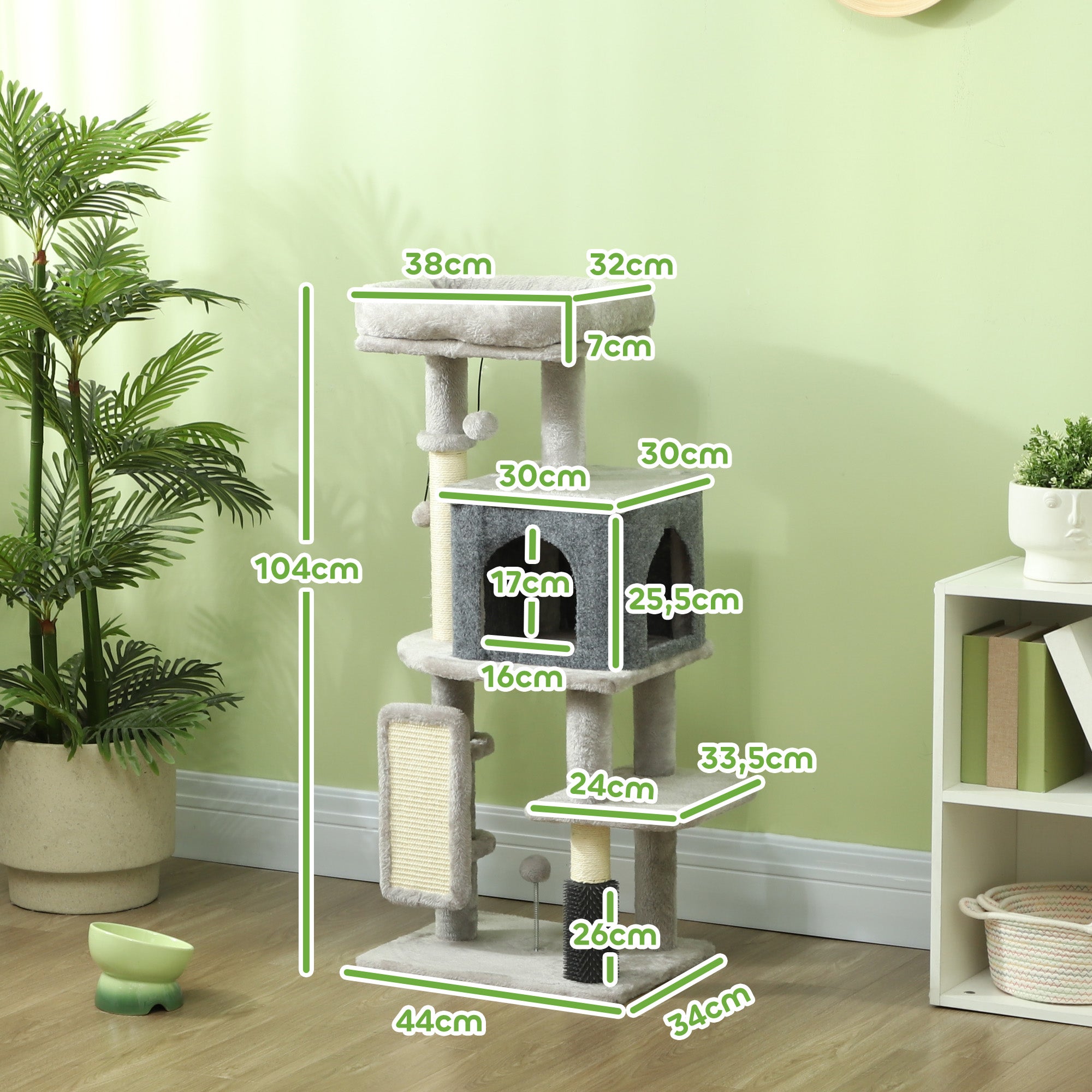 Arranhador para Gatos 104cm com Plataformas e Acessórios Cinzento - 2