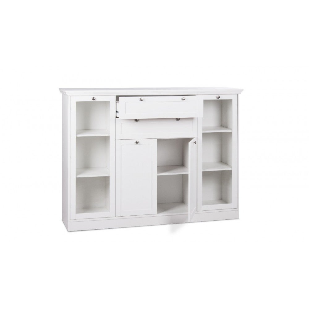 Buffet mobile avec vitrine 4 portes 2 tiroirs blanc 160x40xh.120cm - 4