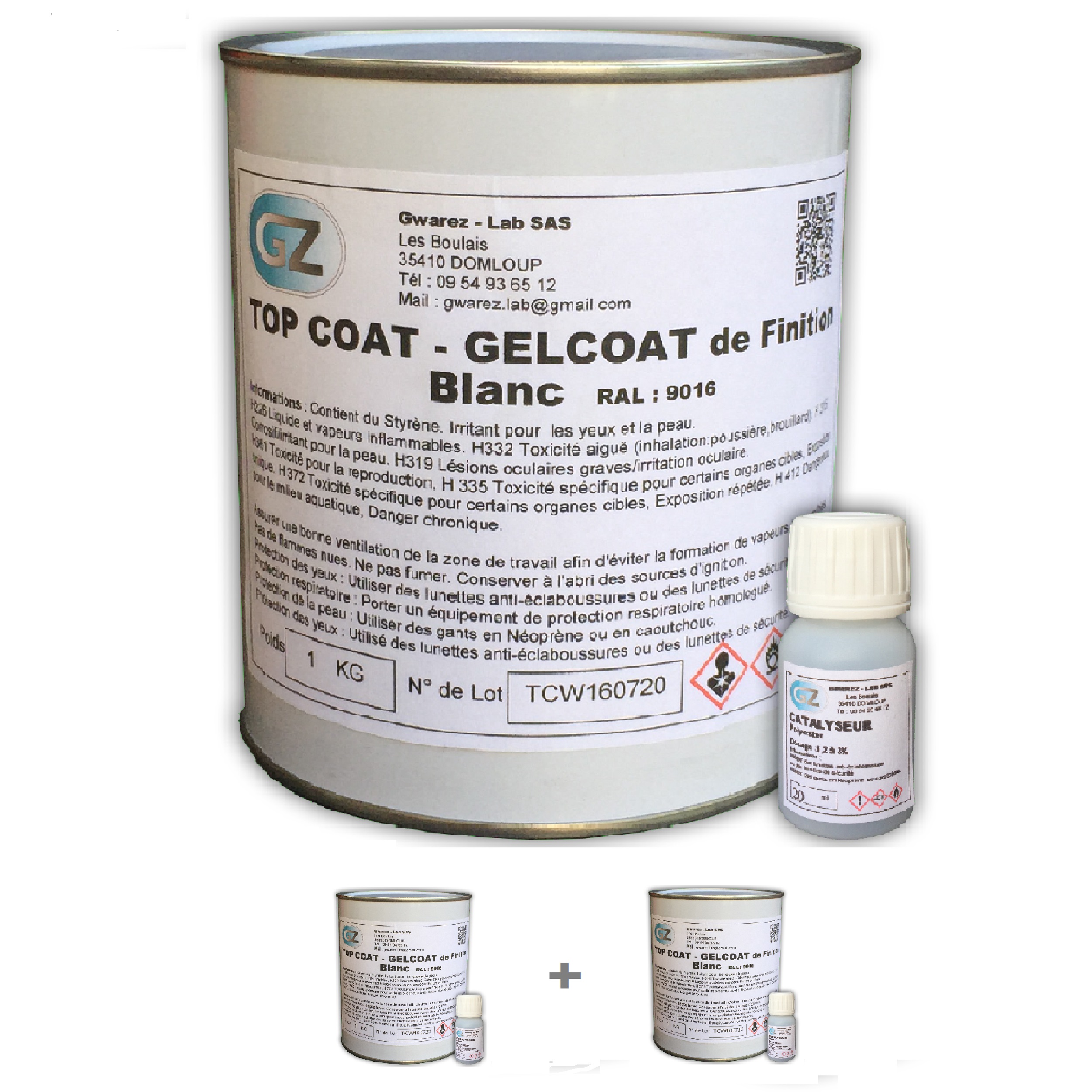 Gelcoat Blanc gel coat 2 Kg bateau pour Fibre de verre + catalyseur+ Pipette. Peinture bateau