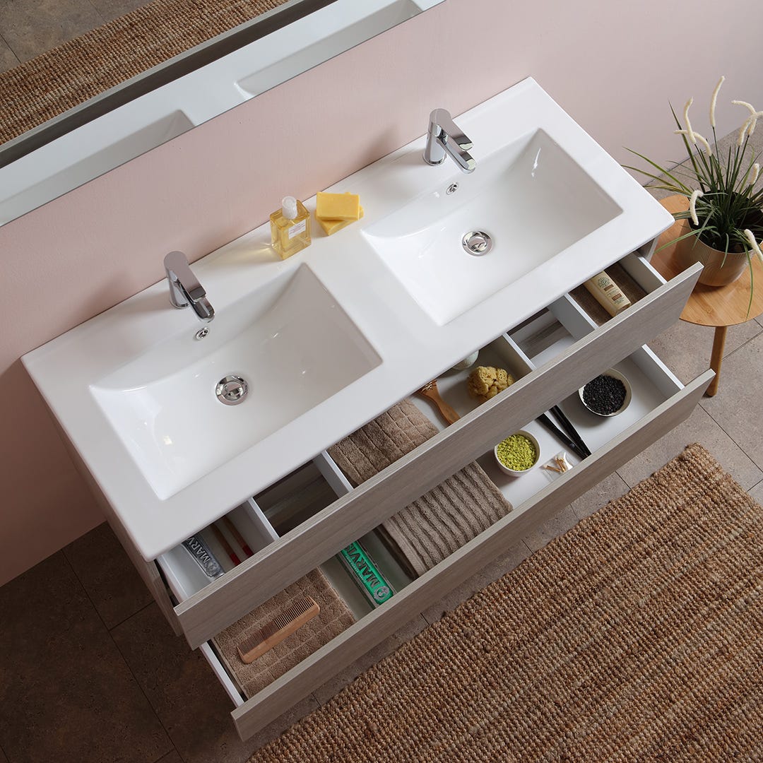 Meuble de salle de bains double lavabo avec miroir 120 cm orme - 5