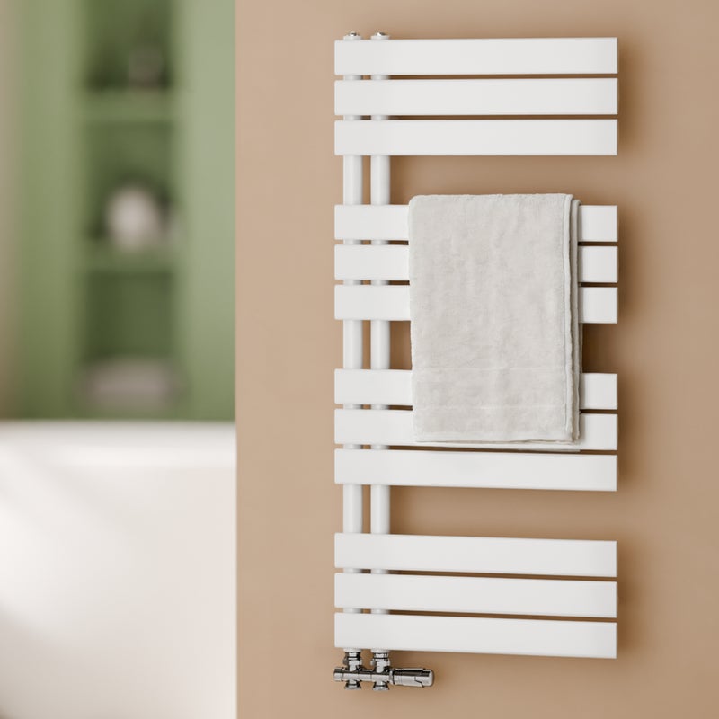 Grzejnik łazienkowy drabinkowy na ciepłą wodę - Stalowy z podłączeniem środkowym - Kolor biały - Wymiary 1041 x 500 mm - Moc 529 W