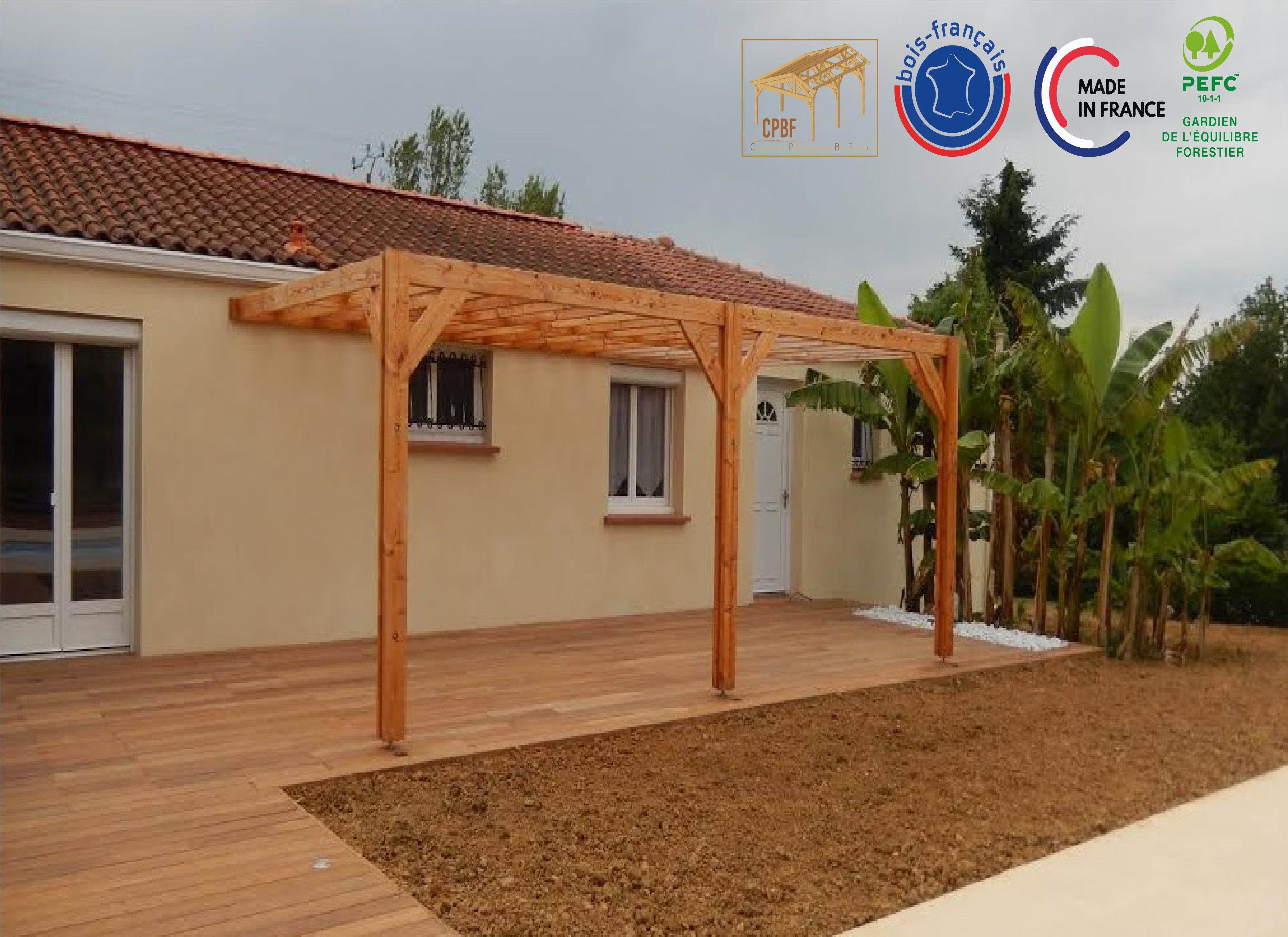 Charpente pergola adossée 500cmx500cm, Bois DOUGLAS Français label PEFC (Carport - Auvent - Abri terrasse), surface 25 m². - 4
