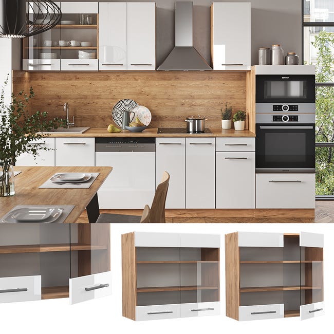 Élément haut vitré Meuble de cuisine Fame-Line 80 cm blanc chêne Vicco Élément haut vitré Meuble de cuisine Fame-Line 80 cm blanc chêne Vicco