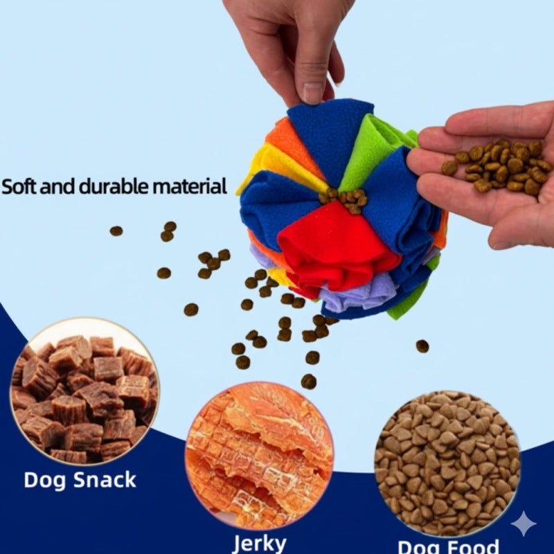 Bola interativa para cães, com tira de tecido macio que funciona como quebra-cabeça e esconde comida mastigável (Colorida) - 3