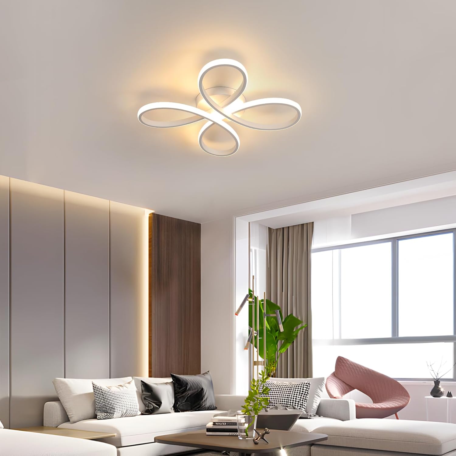 Dimmerabile LED Plafoniera Petalo Design Fiori Lampadario Moderno Metallo Acrilico Lampada Da Soffitto Tavolo Da Pranzo Luce Soggiorno Cucina Camera Da Letto Indoor Illuminazione,5heads/ø58cm/48w