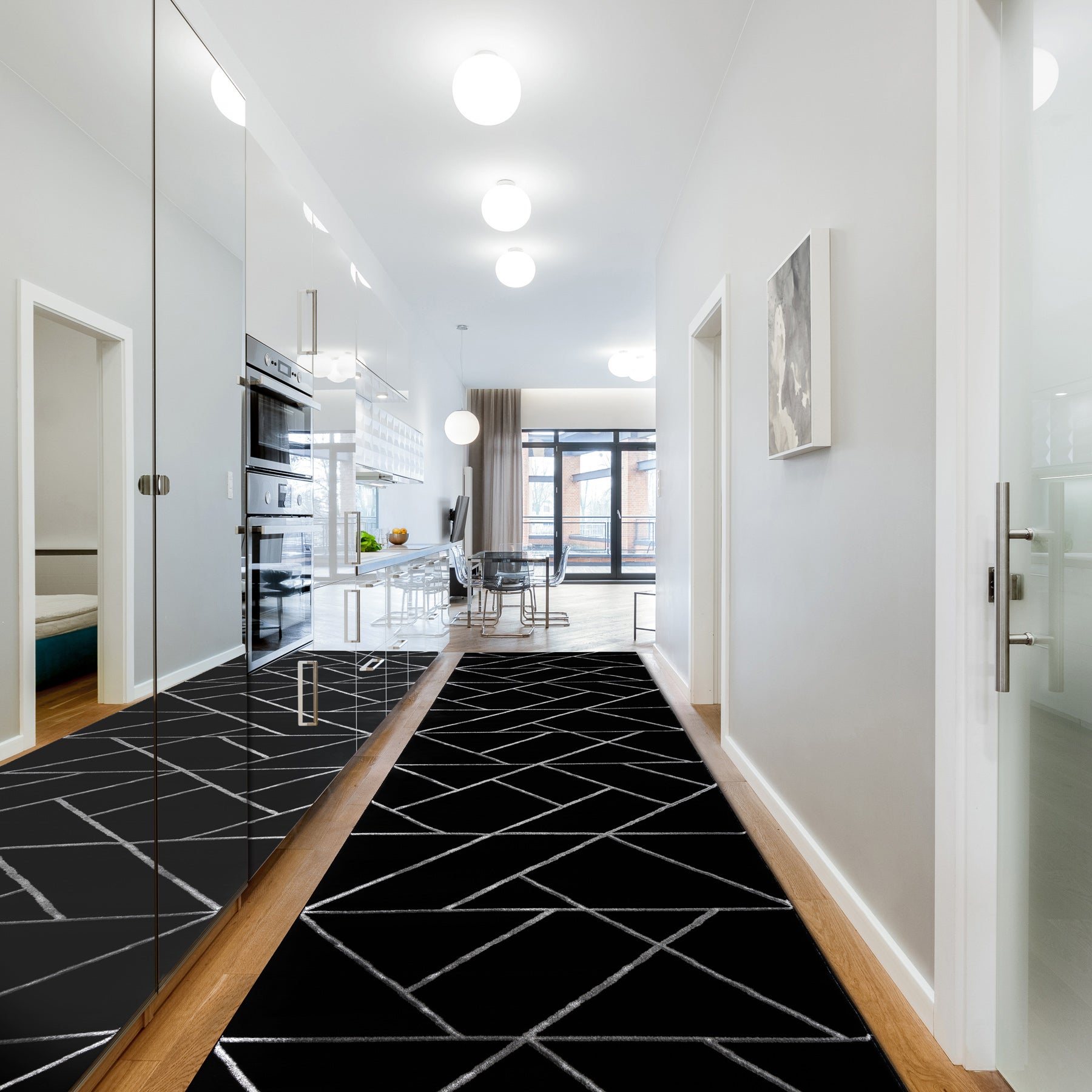 Tapis de couloir EMERALD exclusif 7543 glamour, élégant géométrique noir / argent 70 cm 70x1100 cm - 4