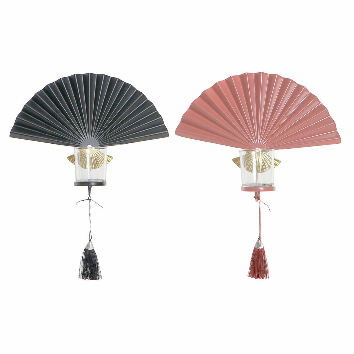 Portacandele DKD Home Decor 8424001833344 Ventaglio 35 x 9 x 35 cm Cristallo Nero Dorato Terracotta Ferro (2 Unità) - 2