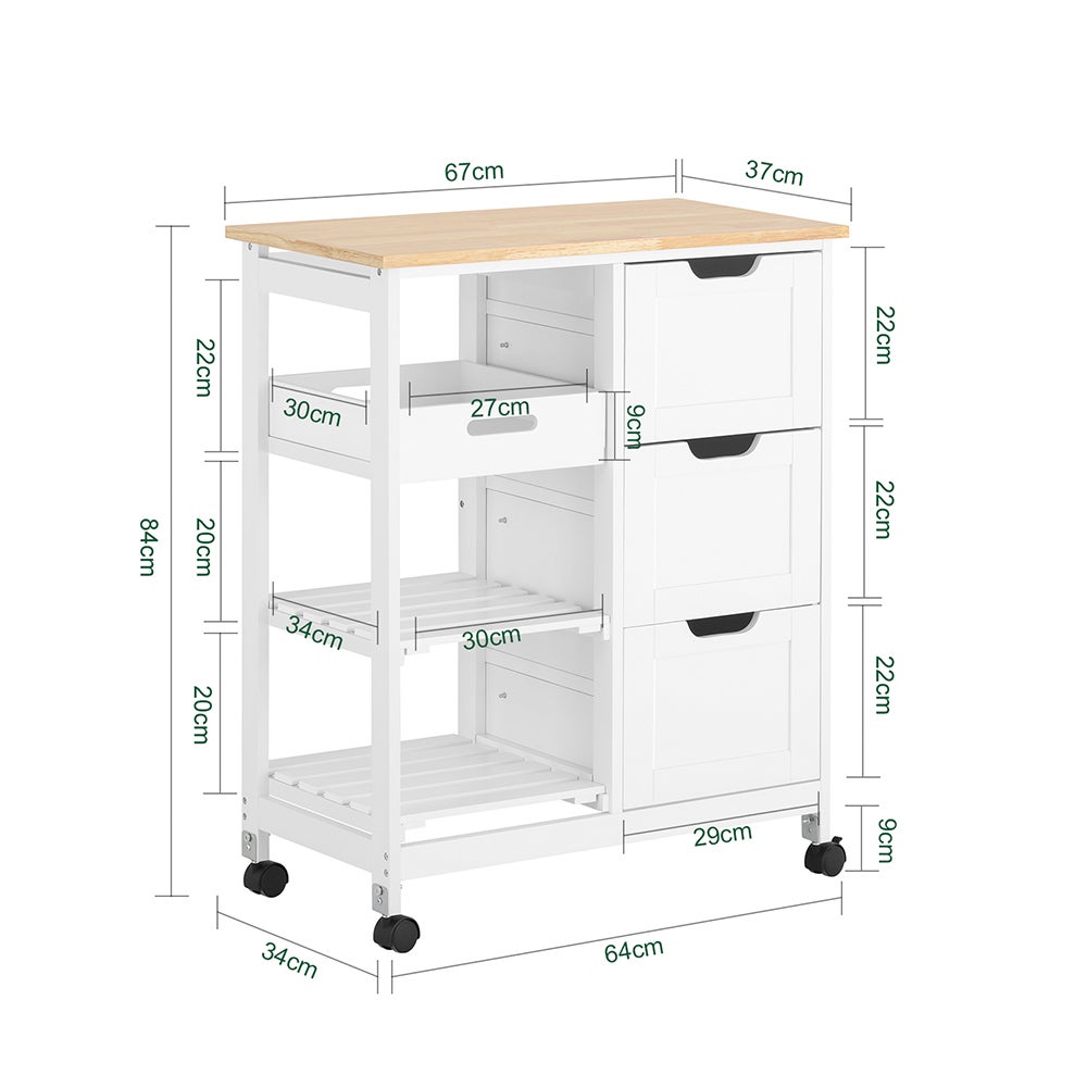 SoBuy Desserte Cuisine à roulettes Chariot de Service, 3 Tiroirs, Blanc, FKW79-W - 3
