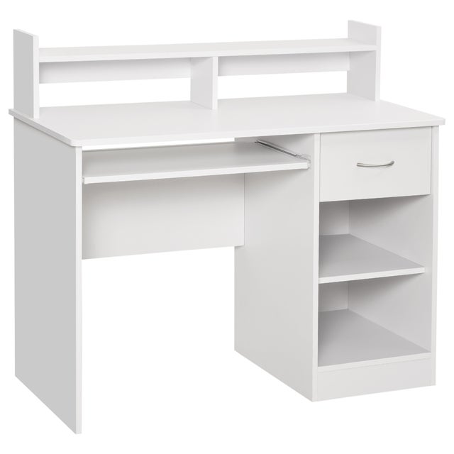 SoBuy Scrivania Salvaspazio con 2 Cassetti Scrivania Ufficio Compatta Tavolo da Lavoro per Studio Cameretta e Camera da Letto Bianco 100x59x95cm FWT106-W