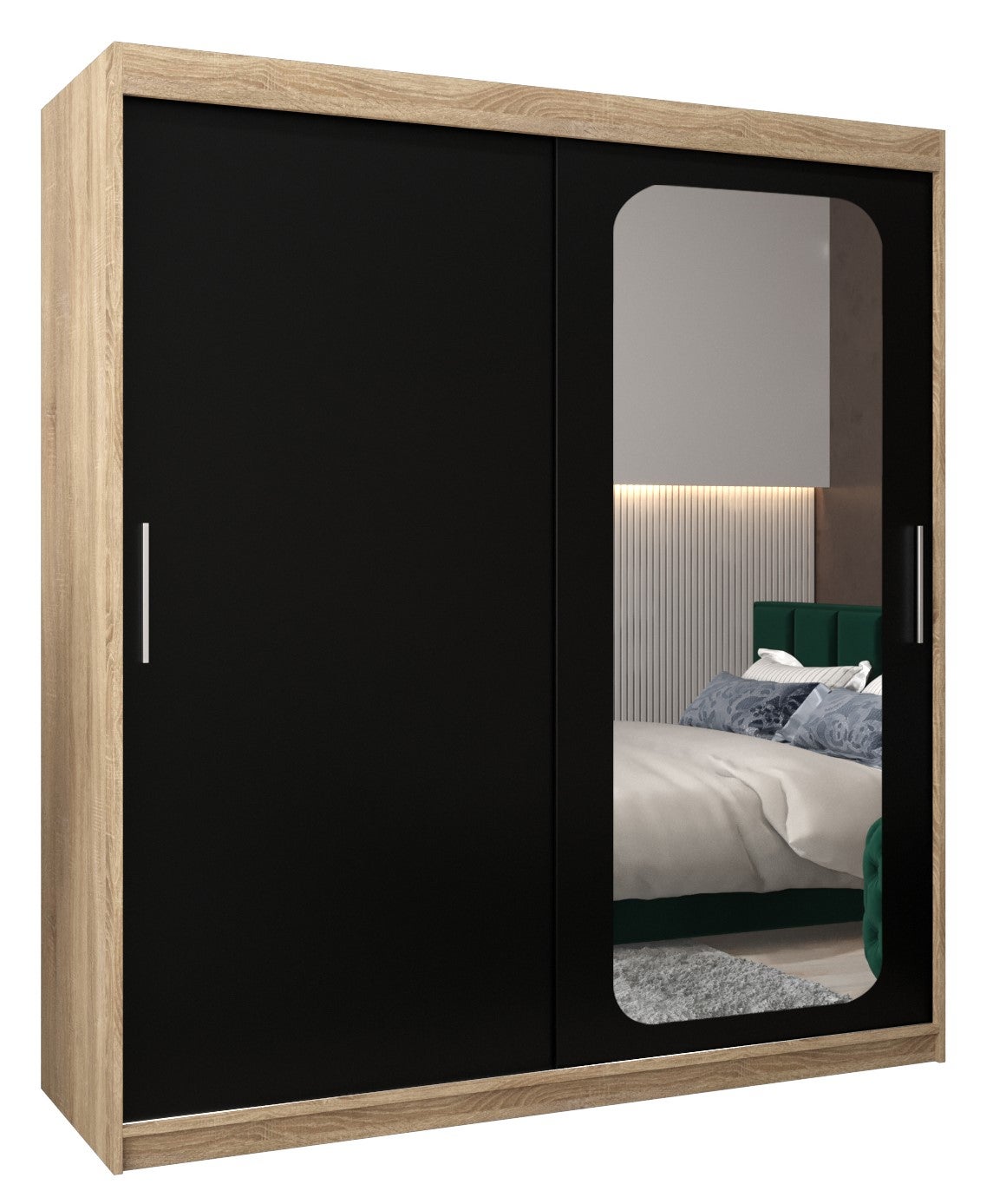 Szafa przesuwna garderoba PROMO T2 180 x 62 x 200 cm Sonoma + Czarny - Abiks Meble