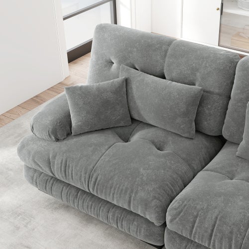 Canapé d'angle, canapé en U pour salon à 3 place avec pouf amovible, en tissu, gris - 8