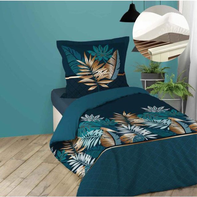 Pack parure de couette enfant 140x200 cm Alianor + drap housse 90x190 Blanc