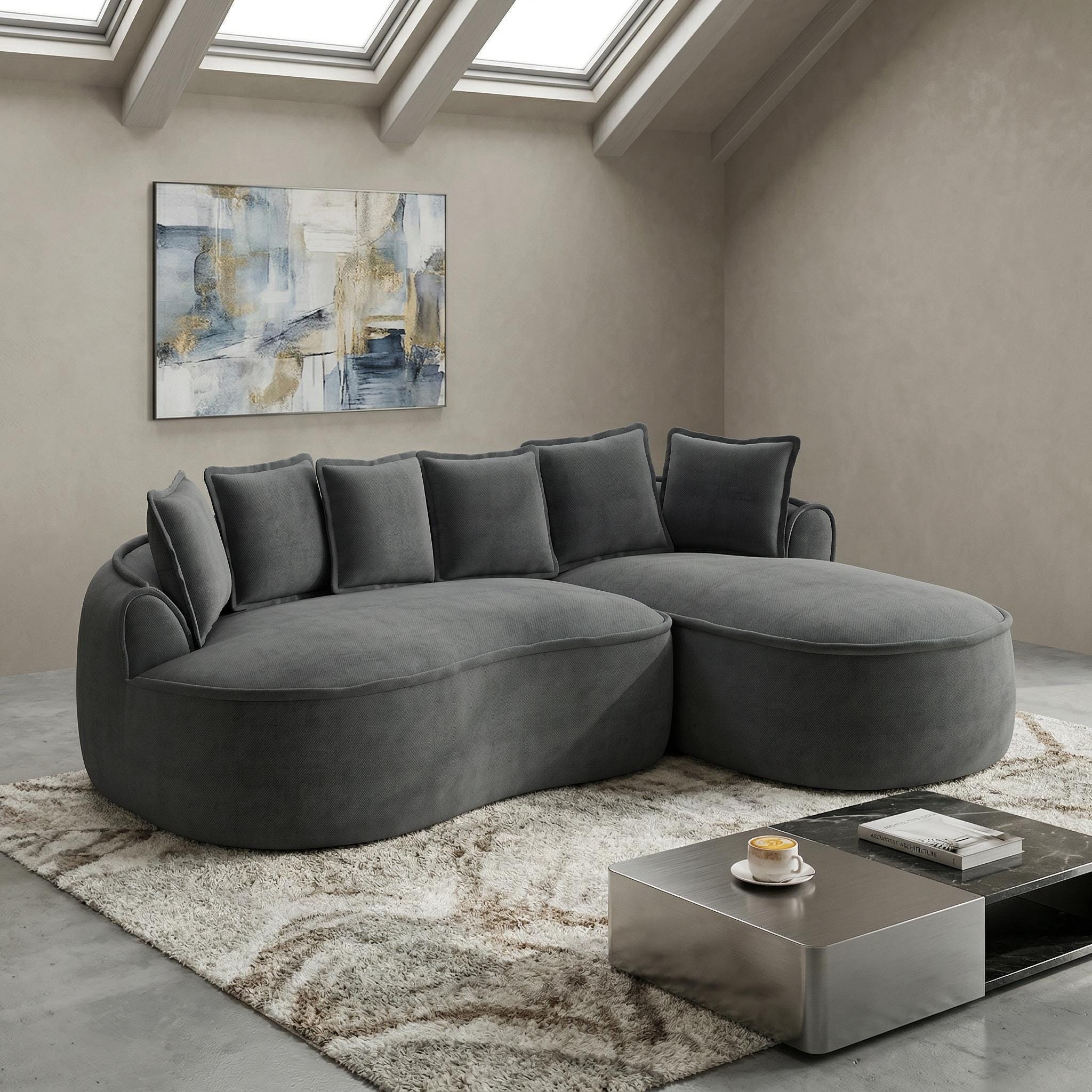 URBAN MEUBLE Canapé d'angle modulable tissu chenille gris sans cadre ...