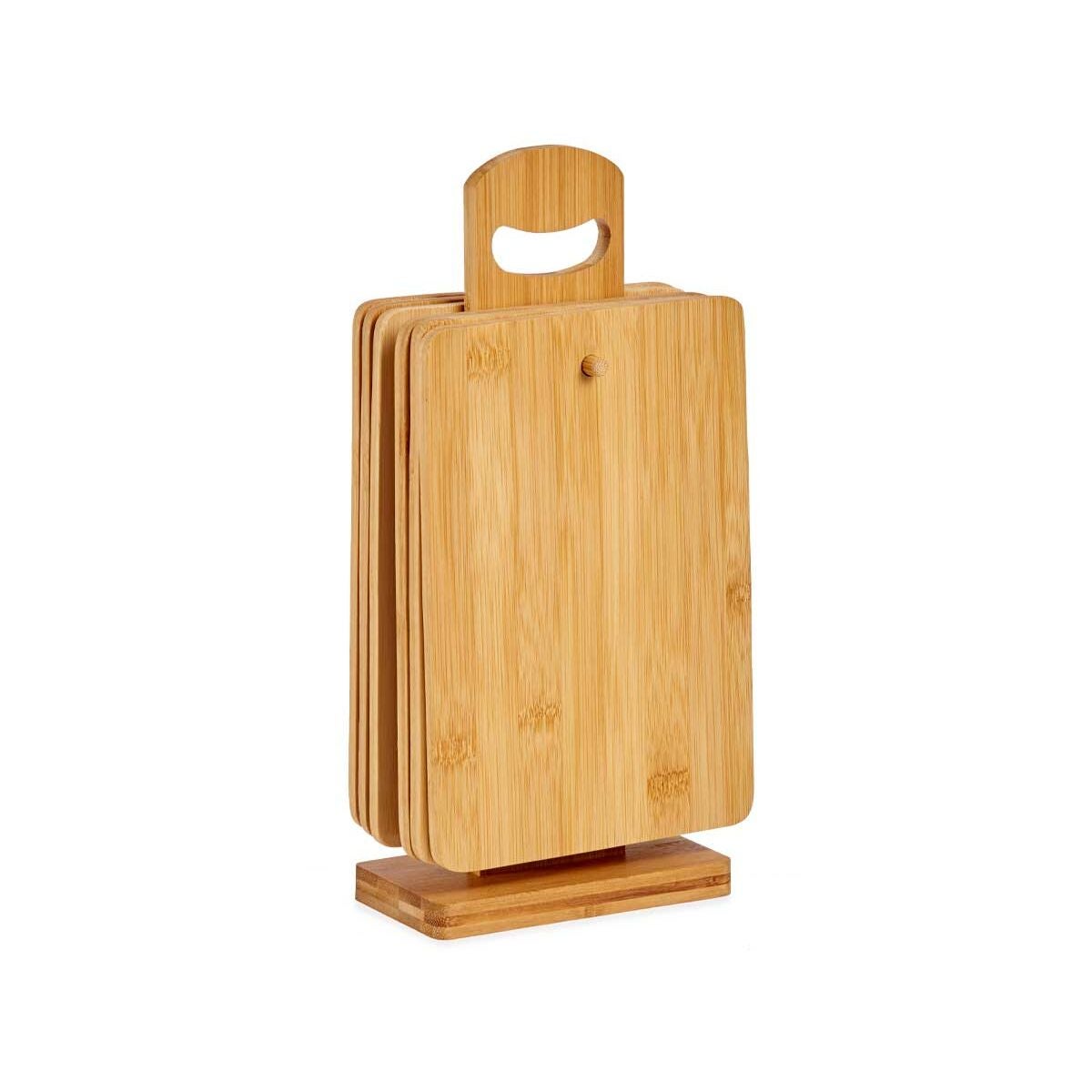 Tagliere In Bambù Per Colazione, Set Da 6 Pezzi Con Supporto Metallico Nero - 22x14 Cm, Resistenti Al Taglio - 3