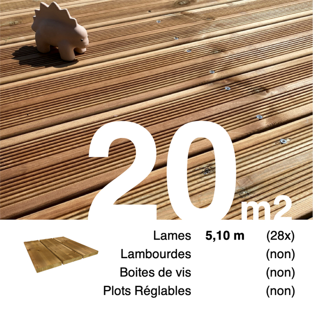 Planches de terrasse Pin autoclave Marron pour 20 m² • Longueur 5,1 m