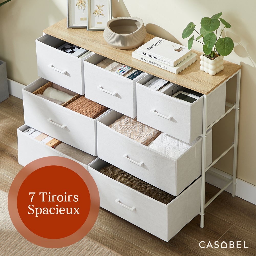 CASABEL Commode 7 tiroirs chambre, salon, métal blanc - 5