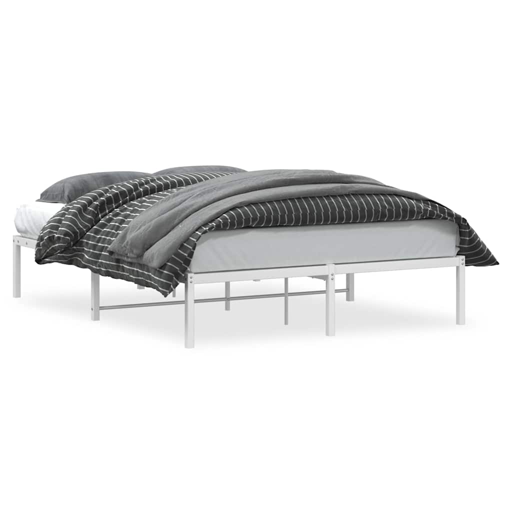 Łóżko Metalowe Białe Rama Łóżko Ze Stelażem Do Sypialni Pokoju 135x190 cm