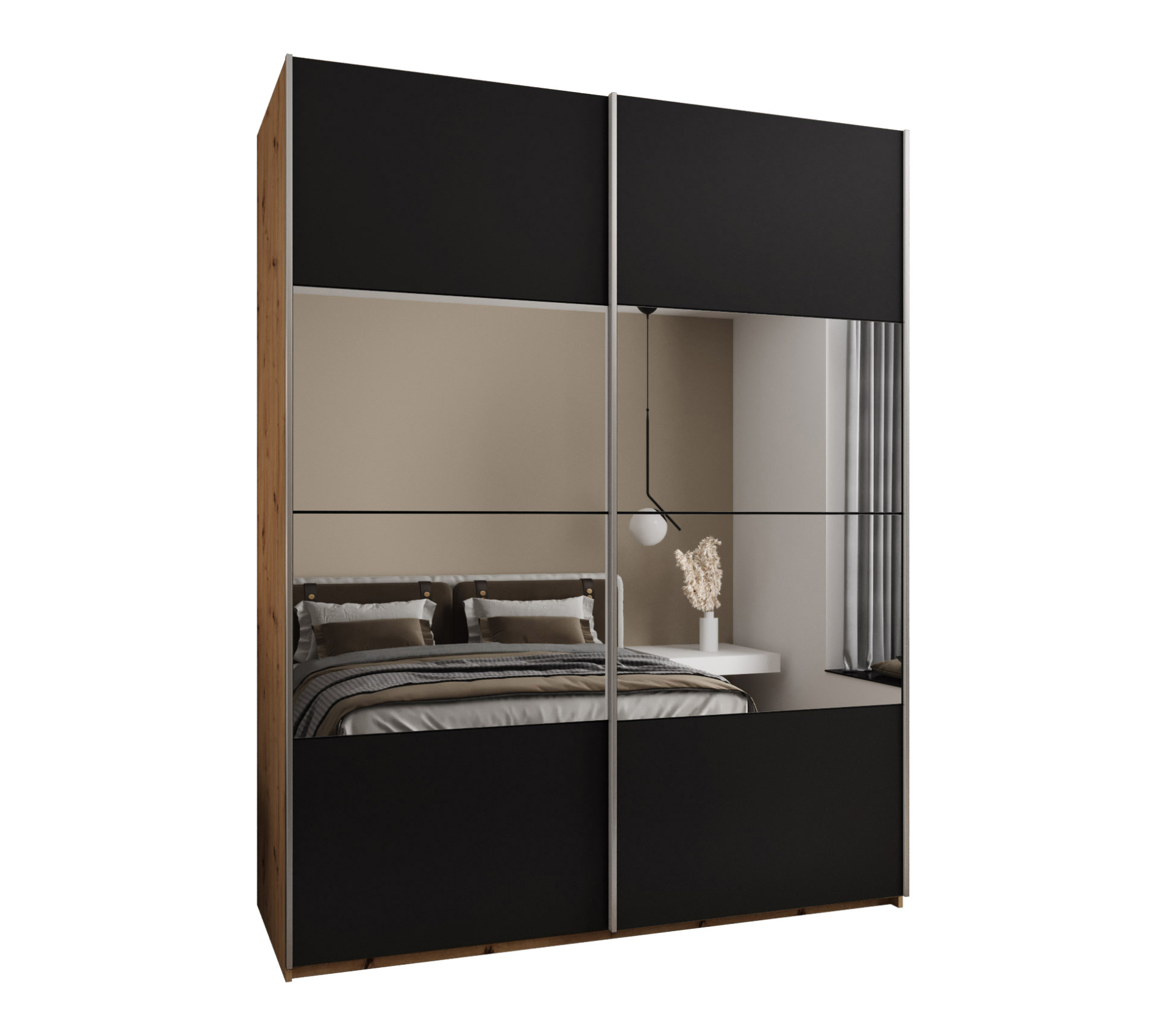 Szafa przesuwna wysoka Lux 4 200 x 64 x 245,5 cm artisan + czarny + u. srebrny - Abiks Meble