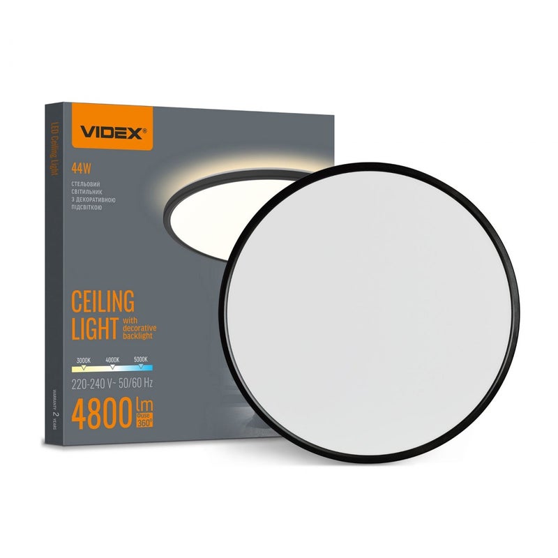 Plafon okrągły LED 44W Odcienie bieli 4800lm czarny wym: 2,6 x 50 x 50 cm IP54 Videx